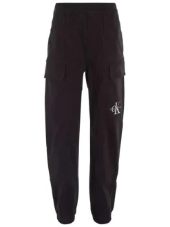 Pantalon cargo en coton noir avec coupe regular fit et ceinture élastiquée