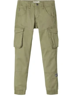 Pantalon cargo kaki avec une coupe droite et passants de ceinture