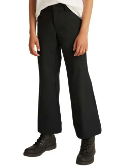 Pantalon cargo noir uni à coupe bootcut avec 2 poches à rabat et logo gris