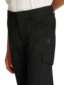 Pantalon cargo noir uni à coupe bootcut avec 2 poches à rabat et logo gris