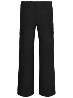 Pantalon cargo noir uni à coupe bootcut avec 2 poches à rabat et logo gris