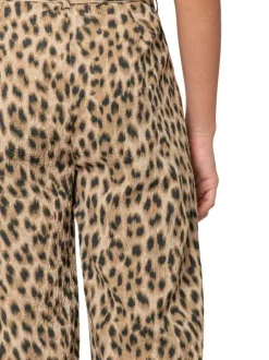 Pantalon chino beige animalier pourvu d'une coupe fluide et d'un lien à nouer