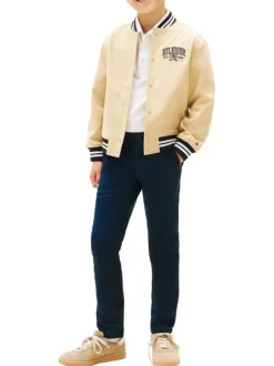 Pantalon chino en coton bleu à coupe slim pourvu de poches plaquées