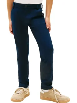 Pantalon chino en coton bleu à coupe slim pourvu de poches plaquées