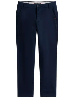 Pantalon chino en coton bleu à coupe slim pourvu de poches plaquées