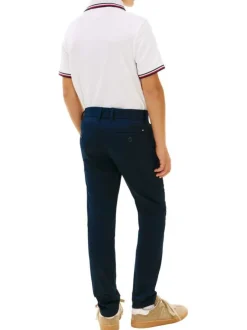 Pantalon chino en coton bleu à coupe slim pourvu de poches plaquées