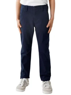 Pantalon chino en coton marine avec une coupe slim et une taille réglable
