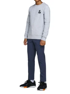Pantalon Chino en coton marine uni coupe slim et poches droites à l'arrière