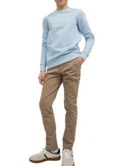 Pantalon Chino marco bowie en coton beige uni avec une coupe slim et des poches latérales