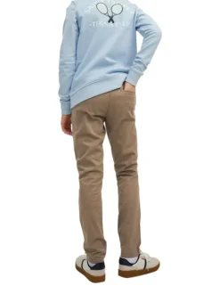 Pantalon Chino marco bowie en coton beige uni avec une coupe slim et des poches latérales