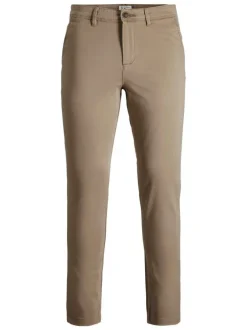 Pantalon Chino marco bowie en coton beige uni avec une coupe slim et des poches latérales