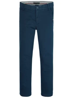 Pantalon Chino marine uni en coton avec une coupe droite et des passants