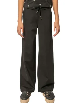 Pantalon chino noir uni pourvu d'un cordon de serrage et d'une coupe droite