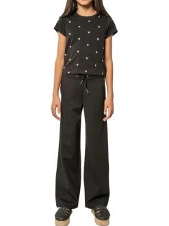 Pantalon chino noir uni pourvu d'un cordon de serrage et d'une coupe droite