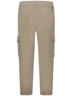 Pantalon en coton beige uni avec une coupe droite et des poches