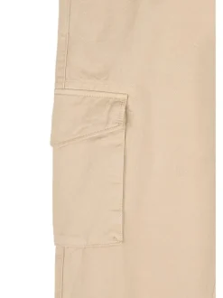 Pantalon en coton beige uni avec une coupe droite et des poches