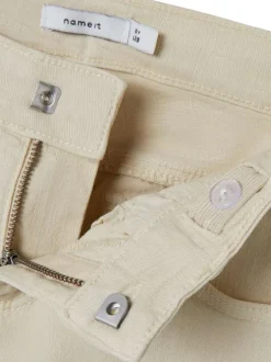 Pantalon en coton beige uni avec une coupe regular fit et des poches