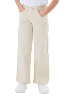 Pantalon en coton beige uni avec une coupe regular fit et des poches