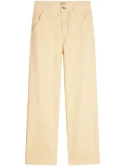Pantalon en coton beige uni avec une coupe droite et une taille intermédiaire