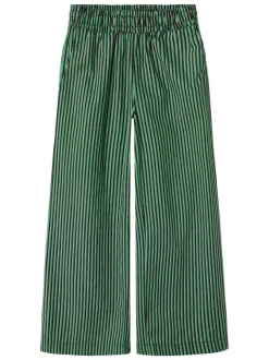 Pantalon en coton biologique vert à rayures avec une coupe large