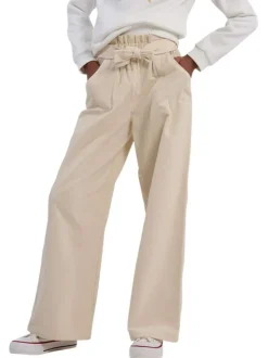 Pantalon en coton écru uni en velours côtelé avec une coupe ample