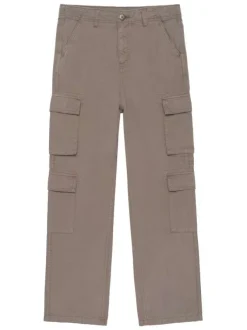 Pantalon en coton kaki uni avec une coupe cargo et poches latérales