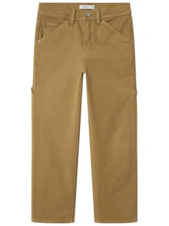 Pantalon en coton sable uni pourvu d'une coupe droite et de multiples poches
