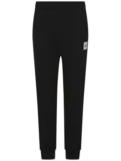 Pantalon jogging en coton noir uni avec une coupe slim et une taille élastiquée