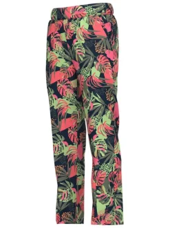 Pantalon marine imprimé de feuilles avec une taille élastiquée et une coupe slim