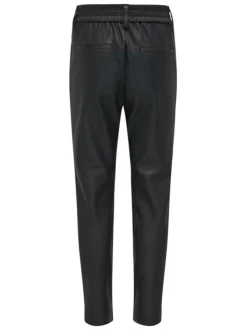Pantalon noir uni avec une coupe slim et un lien de serrage à l'avant
