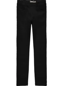 Pantalon noir uni avec une coupe droite et à fermerture zippée boutonnée