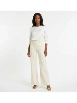 Pantalon Atlanty en coton écru uni pourvu d'une coupe flare