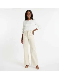Pantalon Atlanty en coton écru uni pourvu d'une coupe flare