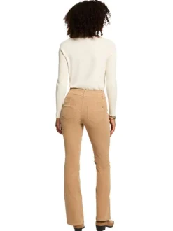 Pantalon beige coupe bootcut en coton pourvu de boutons dorés