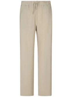 Pantalon beige pourvu d'une taille élastiquée avec cordon de serrage