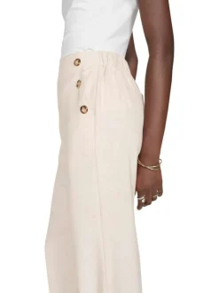 Pantalon beige uni avec une coupe bootcut et une taille élastiquée