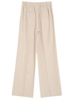 Pantalon beige uni avec une coupe bootcut et une taille élastiquée