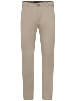 Pantalon beige uni avec une coupe droite et des passants pour ceinture