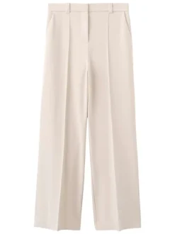 Pantalon beige uni avec une coupe droite et une taille mi-haute