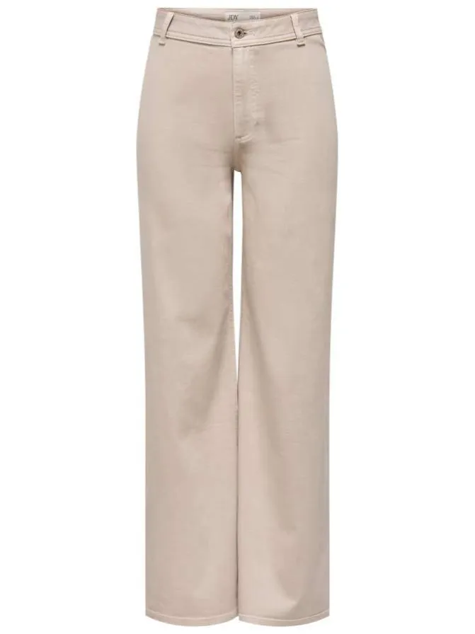 Pantalon beige uni avec une coupe flare avec un zip et un bouton