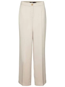 Pantalon beige uni avec une coupe regular fit et une ceinture élastiquée