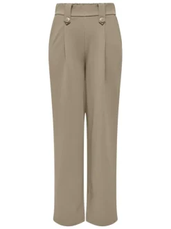 Pantalon beige uni à coupe bootcut avec une taille élastiquée et des passants