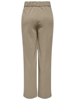 Pantalon beige uni à coupe bootcut avec une taille élastiquée et des passants