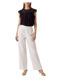 Pantalon blanc uni avec une coupe bootcut et une taille intermédiaire