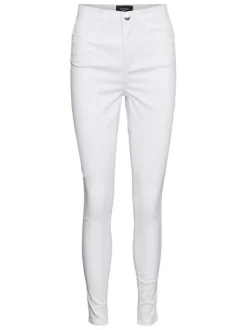 Pantalon blanc uni avec une coupe slim et une taille intermédiaire