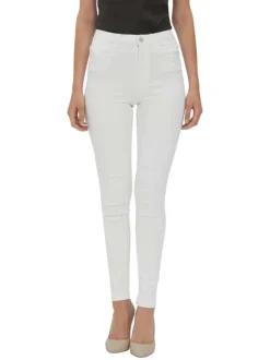 Pantalon blanc uni avec une coupe slim et une taille intermédiaire