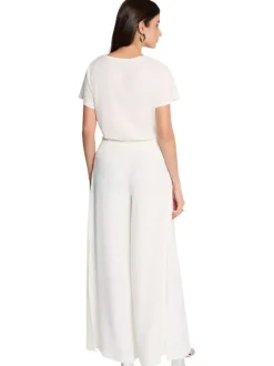 Pantalon blanc uni pourvu d'une coupe large et de détails plissés