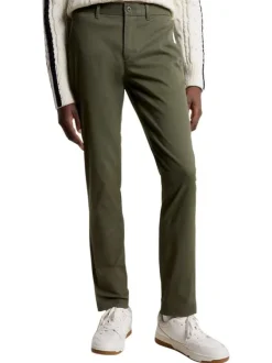 Pantalon Bleeker en coton kaki uni avec une coupe chino et des poches latérales