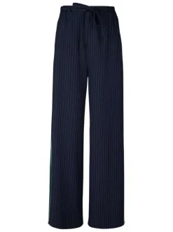 Pantalon bleu foncé à coupe droite orné d'un motif à rayures