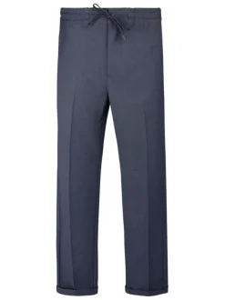 Pantalon bleu foncé à coupe droite pourvu d'une taille élastiquée